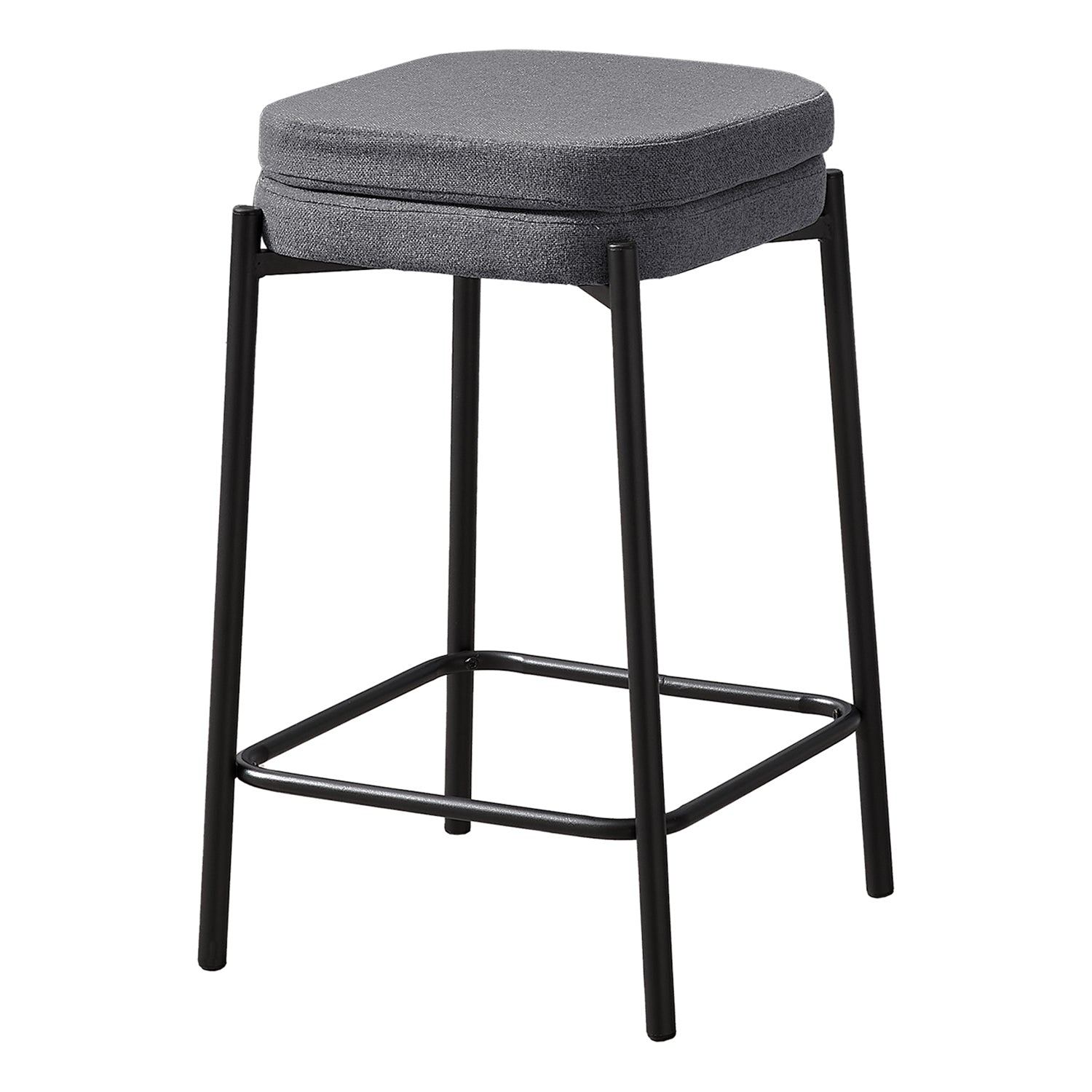 Monarch Specialties I 2226 - Tabouret De Bar, Hauteur Du Comptoir, Ensemble De 2, Cuisine, Tissu Gris, Métal Noir, Contemporain, Moderne - Simple Boutique