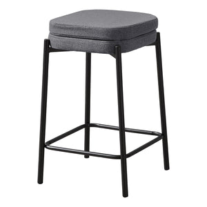 Monarch Specialties I 2226 - Tabouret De Bar, Hauteur Du Comptoir, Ensemble De 2, Cuisine, Tissu Gris, Métal Noir, Contemporain, Moderne - Simple Boutique
