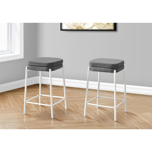 Monarch Specialties I 2227 - Tabouret De Bar, Hauteur Du Comptoir, Ensemble De 2, Cuisine, Tissu Gris, Métal Blanc, Contemporain, Moderne - Simple Boutique