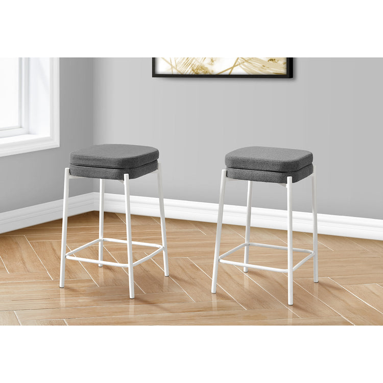 Monarch Specialties I 2227 - Tabouret De Bar, Hauteur Du Comptoir, Ensemble De 2, Cuisine, Tissu Gris, Métal Blanc, Contemporain, Moderne - Simple Boutique