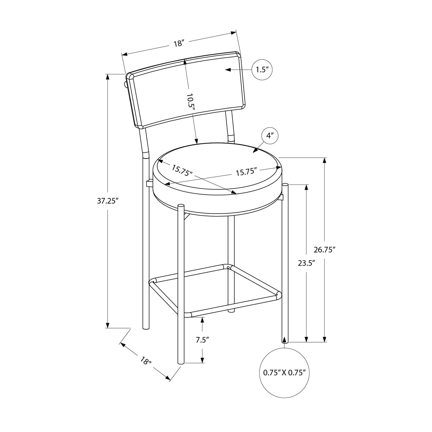 Monarch Specialties I 2245 - Tabouret De Bar, Hauteur Du Comptoir, Ensemble De 2, Cuisine, Aspect Cuir Noir, Métal Noir, Contemporain, Moderne - Simple Boutique