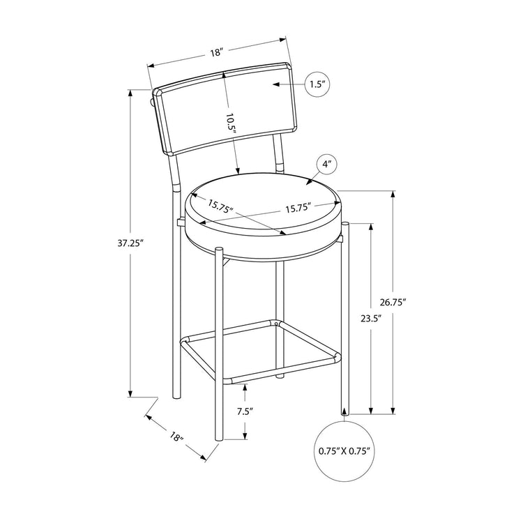 Monarch Specialties I 2245 - Tabouret De Bar, Hauteur Du Comptoir, Ensemble De 2, Cuisine, Aspect Cuir Noir, Métal Noir, Contemporain, Moderne - Simple Boutique