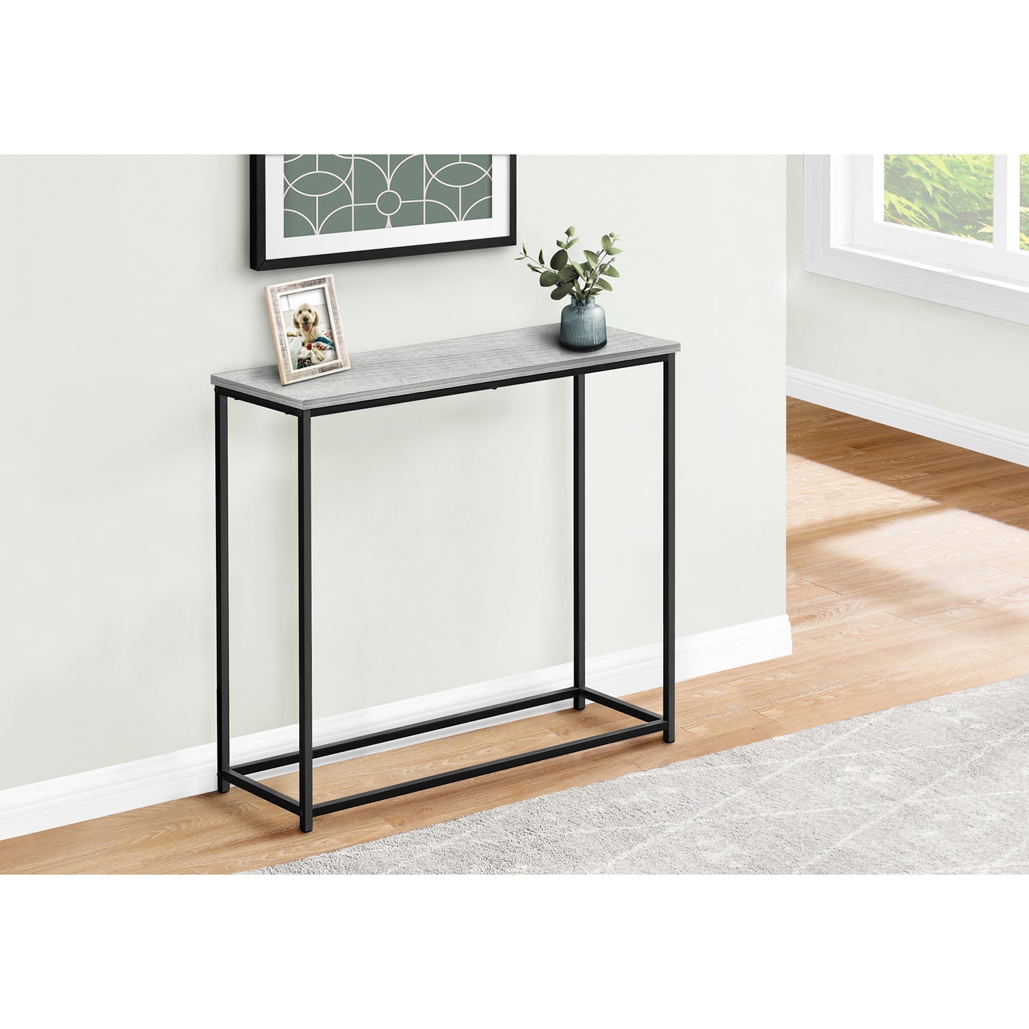 Monarch Specialties I 2251 - Table D'appoint, Console, Entrée, Étroit, Sofa, Salon, Chambre À Coucher, Stratifié Gris, Métal Noir, Contemporain, Moderne - Simple Boutique