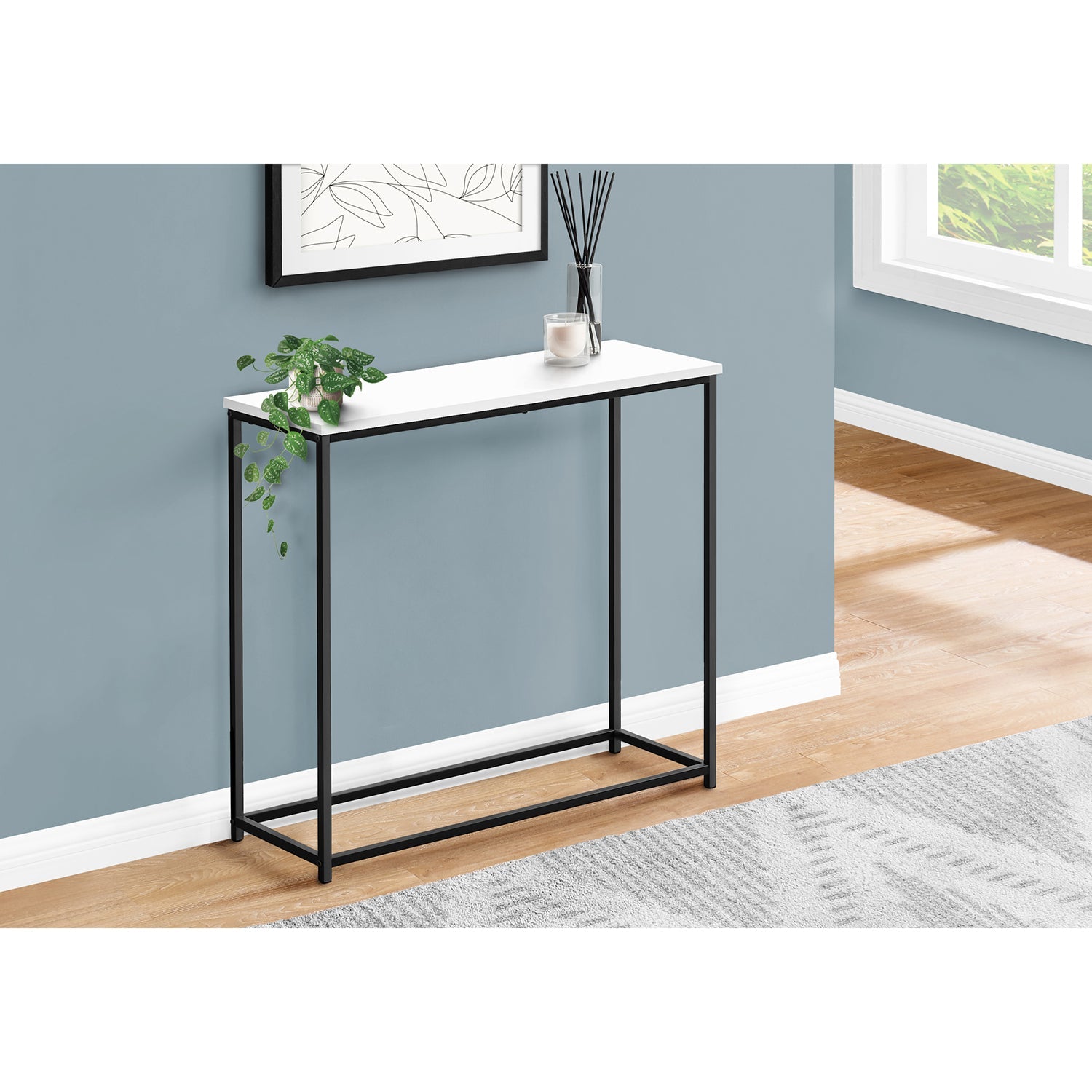 Monarch Specialties I 2252 - Table D'appoint, Console, Entrée, Étroit, Sofa, Salon, Chambre À Coucher, Laminé Blanc, Métal Noir, Contemporain, Moderne - Simple Boutique