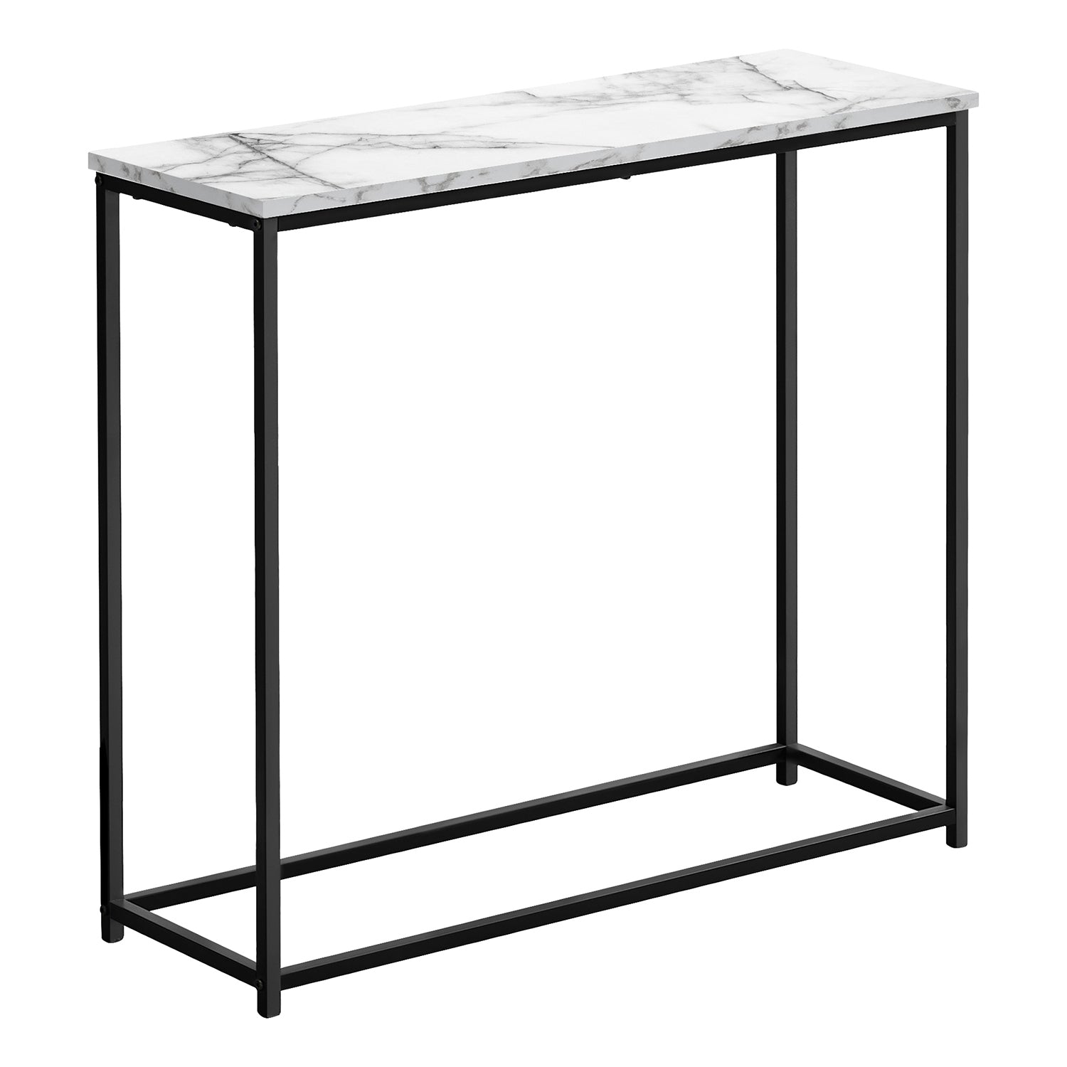 Monarch Specialties I 2255 - Table D'appoint, Console, Entrée, Étroit, Sofa, Salon, Chambre À Coucher, Stratifié Aspect Marbre Blanc, Métal Noir, Contemporain, Moderne - Simple Boutique