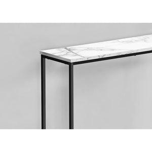 Monarch Specialties I 2255 - Table D'appoint, Console, Entrée, Étroit, Sofa, Salon, Chambre À Coucher, Stratifié Aspect Marbre Blanc, Métal Noir, Contemporain, Moderne - Simple Boutique