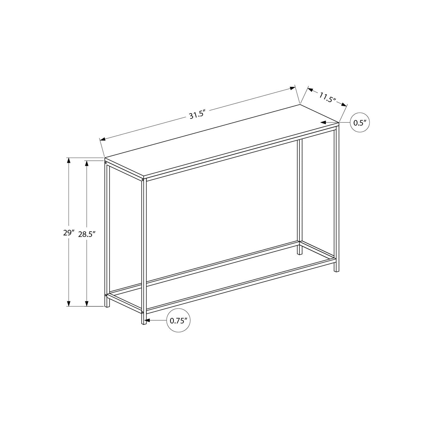 Monarch Specialties I 2256 - Table D'appoint, Console, Entrée, Étroit, Sofa, Salon, Chambre À Coucher, Laminé Blanc, Métal Gris, Contemporain, Moderne - Simple Boutique