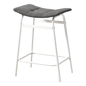 Monarch Specialties I 2387 - Tabouret De Bar, Hauteur Du Comptoir, Ensemble De 2, Cuisine, Tissu Gris, Métal Blanc, Contemporain, Moderne - Simple Boutique