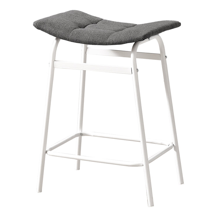 Monarch Specialties I 2387 - Tabouret De Bar, Hauteur Du Comptoir, Ensemble De 2, Cuisine, Tissu Gris, Métal Blanc, Contemporain, Moderne - Simple Boutique