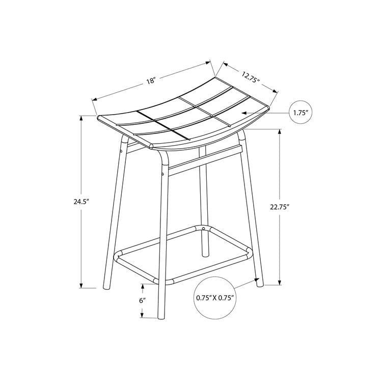 Monarch Specialties I 2387 - Tabouret De Bar, Hauteur Du Comptoir, Ensemble De 2, Cuisine, Tissu Gris, Métal Blanc, Contemporain, Moderne - Simple Boutique