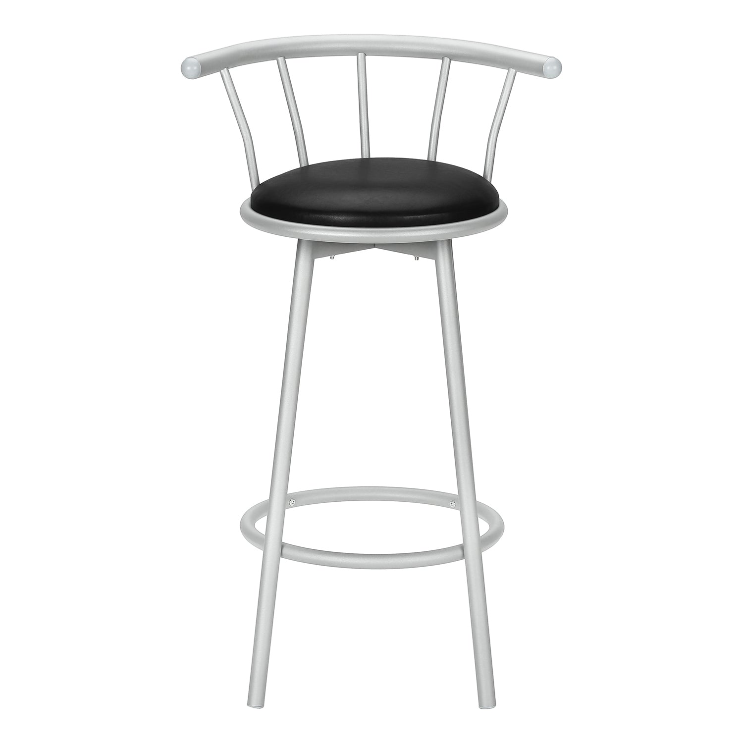 Monarch Specialties I 2399 - Tabouret De Bar, Lot De 2, Pivotant, Hauteur Bar, Métal Gris, Apparence De Cuir Noir, Contemporain, Moderne - Simple Boutique