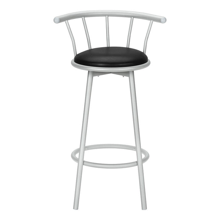 Monarch Specialties I 2399 - Tabouret De Bar, Lot De 2, Pivotant, Hauteur Bar, Métal Gris, Apparence De Cuir Noir, Contemporain, Moderne - Simple Boutique