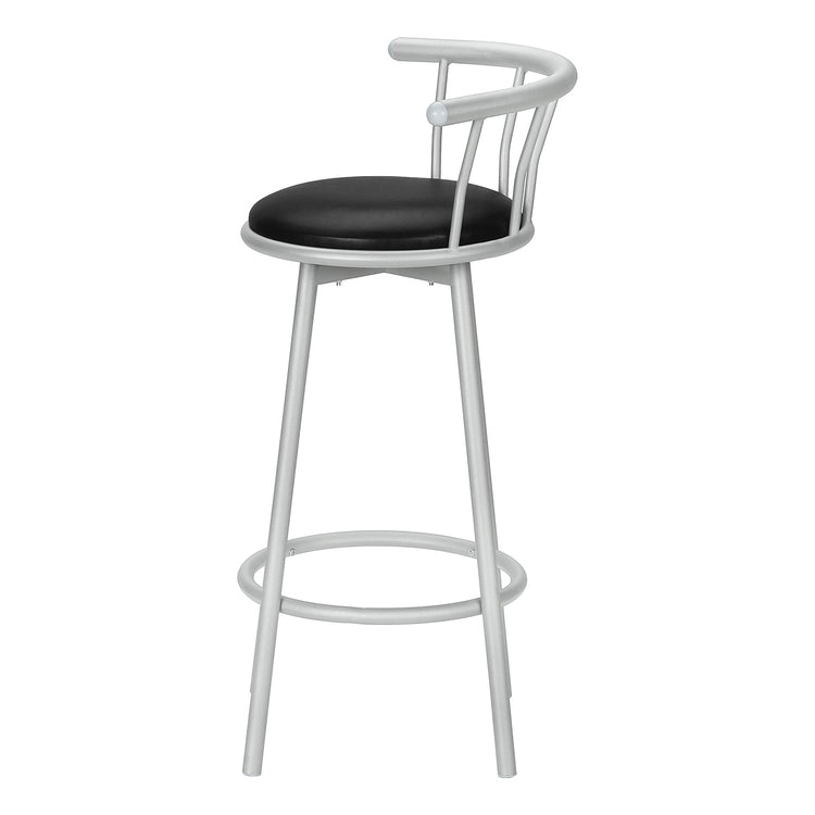 Monarch Specialties I 2399 - Tabouret De Bar, Lot De 2, Pivotant, Hauteur Bar, Métal Gris, Apparence De Cuir Noir, Contemporain, Moderne - Simple Boutique