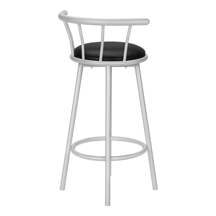 Monarch Specialties I 2399 - Tabouret De Bar, Lot De 2, Pivotant, Hauteur Bar, Métal Gris, Apparence De Cuir Noir, Contemporain, Moderne - Simple Boutique