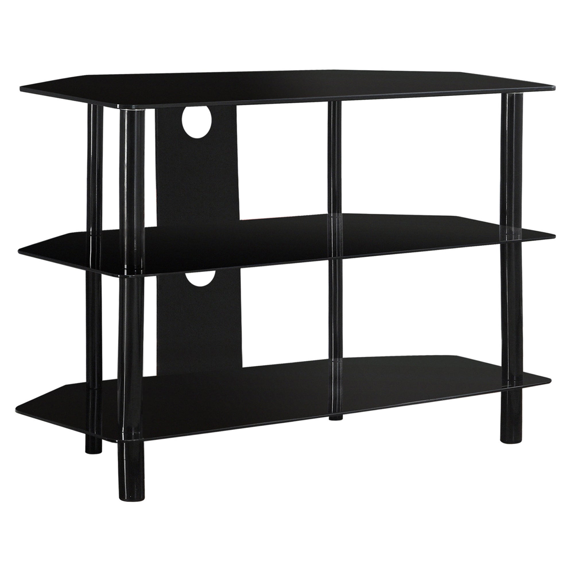 Monarch Specialties I 2506 Meuble Tv, 36 Pouces, Console, Centre De Divertissement Média, Étagères De Rangement, Salon, Chambre À Coucher, Verre Trempé, Métal, Noir, Dégager, Contemporain, Moderne - Simple Boutique
