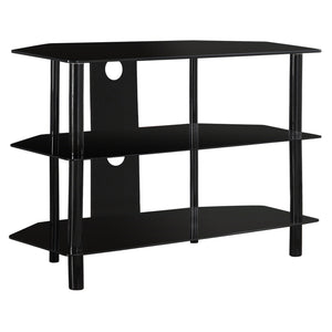 Monarch Specialties I 2506 Meuble Tv, 36 Pouces, Console, Centre De Divertissement Média, Étagères De Rangement, Salon, Chambre À Coucher, Verre Trempé, Métal, Noir, Dégager, Contemporain, Moderne - Simple Boutique