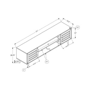 Monarch Specialties I 2717 - Meuble Tv, 72 Pouces, Console, Centre De Divertissement Média, Unite De Rangement, Salon, Chambre À Coucher, Laminé Brun, Jambes En Bois Noir, Transitionnel - Simple Boutique