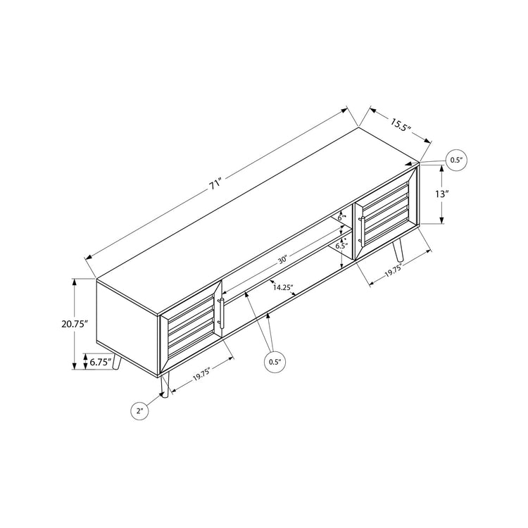 Monarch Specialties I 2717 - Meuble Tv, 72 Pouces, Console, Centre De Divertissement Média, Unite De Rangement, Salon, Chambre À Coucher, Laminé Brun, Jambes En Bois Noir, Transitionnel - Simple Boutique