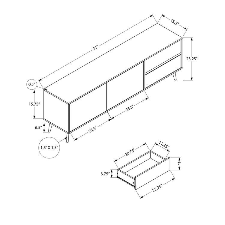 Monarch Specialties I 2722 - Meuble Tv, 72 Pouces, Console, Centre De Divertissement Média, Tiroirs De Rangement, Armoire De Rangement, Stratifié Noyer, Mid Century - Simple Boutique