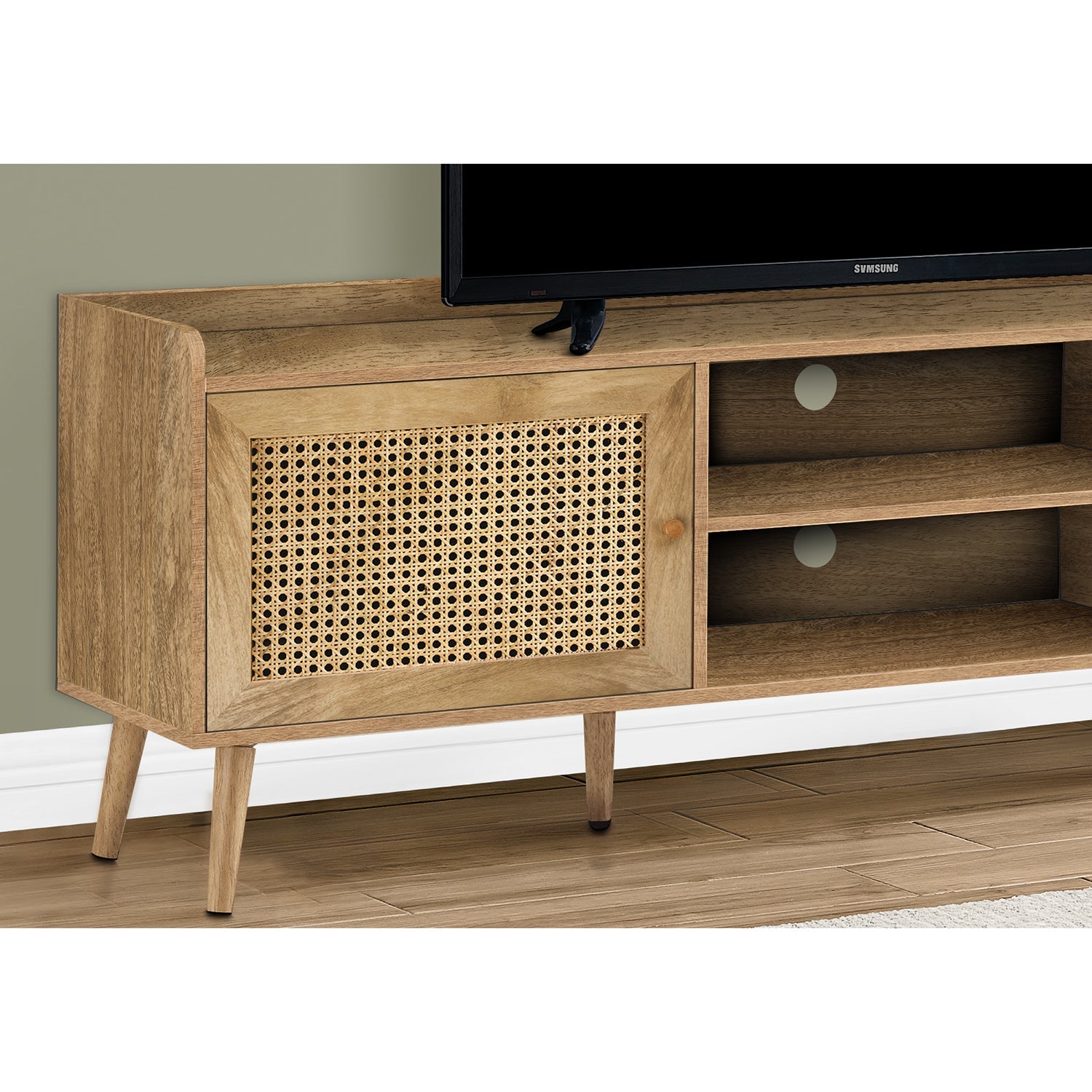 Monarch Specialties I 2723 - Meuble Tv, 72 Pouces, Console, Centre De Divertissement Média, Unite De Rangement, Salon, Chambre À Coucher, Stratifié Noyer, Jambes En Bois, Transitionnel - Simple Boutique