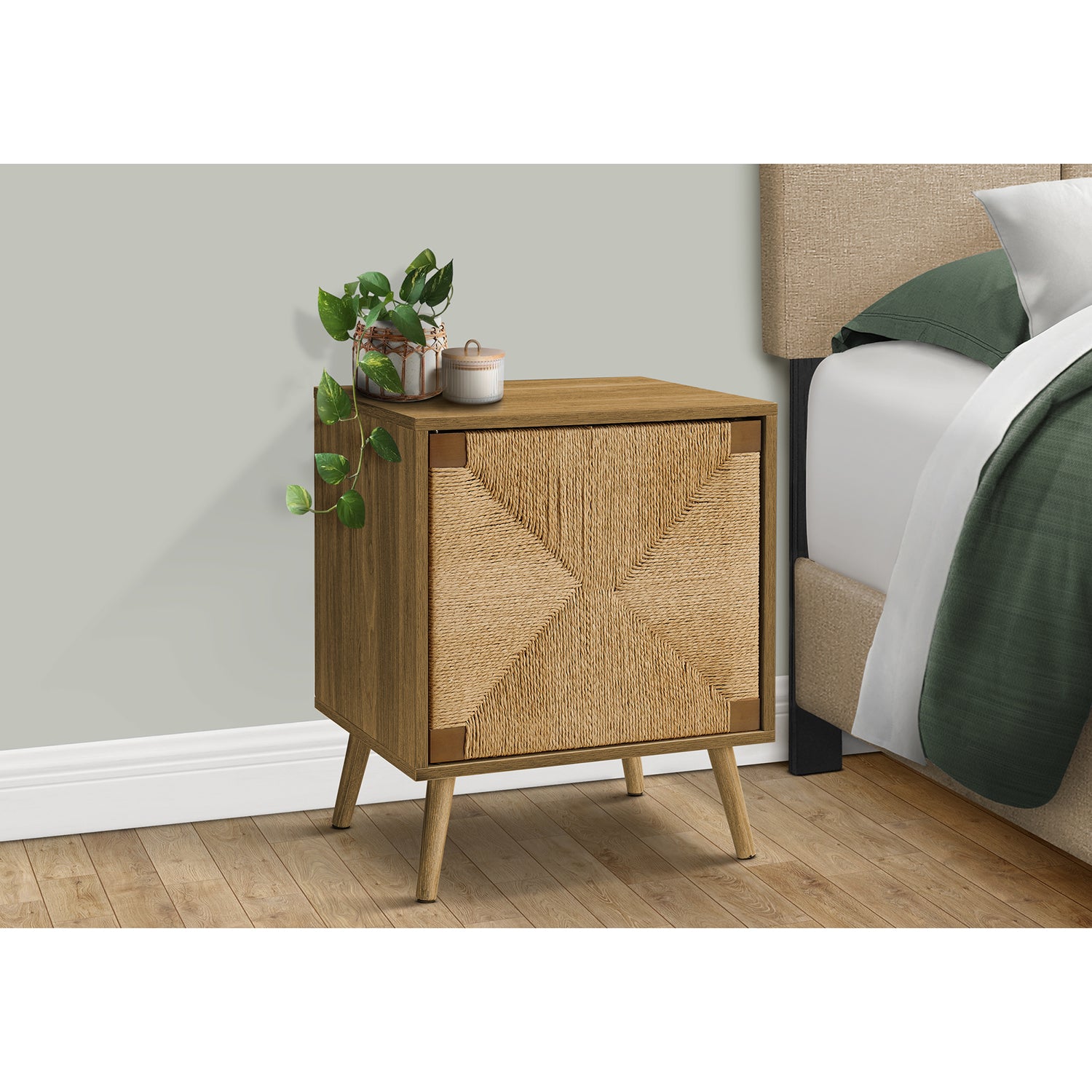 Monarch Specialties I 2794 - Table D'appoint, Bout, Rangement, Petit, Coté, Salon, Lampe, Placage De Noyer Clair, Herbiers Marins, Moderne - Simple Boutique