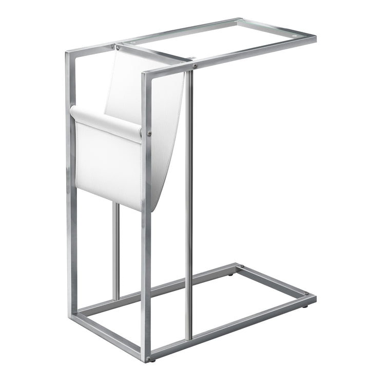 Monarch Specialties I 3034 Table D'appoint, En Forme De C, Bout, Côté, Collation, Stockage Du Magazine, Salon, Chambre À Coucher, Métal, Pu D'aspect Cuir, Verre Trempé, Chrome, Dégager, Contemporain, Moderne - Simple Boutique
