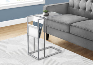 Monarch Specialties I 3034 Table D'appoint, En Forme De C, Bout, Côté, Collation, Stockage Du Magazine, Salon, Chambre À Coucher, Métal, Pu D'aspect Cuir, Verre Trempé, Chrome, Dégager, Contemporain, Moderne - Simple Boutique