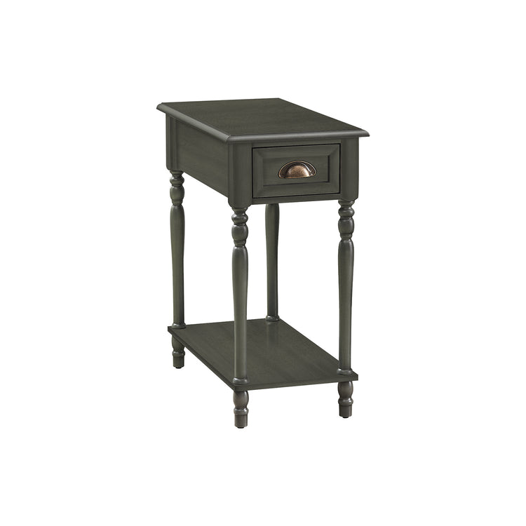 Monarch Specialties I 3968 - Table D'appoint, 2 Niveaux, Table D'appoint, Bout, Étroit, Table De Nuit, Chambre À Coucher, Lampe, Tiroir De Rangement, Placage Vert, Traditionnel - Simple Boutique
