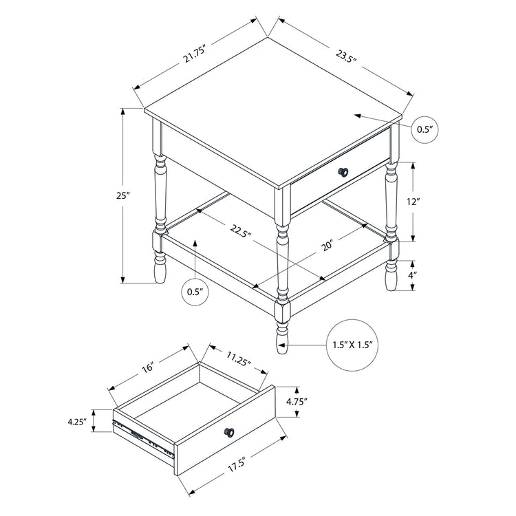 Monarch Specialties I 3976 - Table D'appoint, 2 Niveaux, Bout, Table D'appoint, Carré, Table De Nuit, Chambre À Coucher, Lampe, Placage Brun, Traditionnel - Simple Boutique