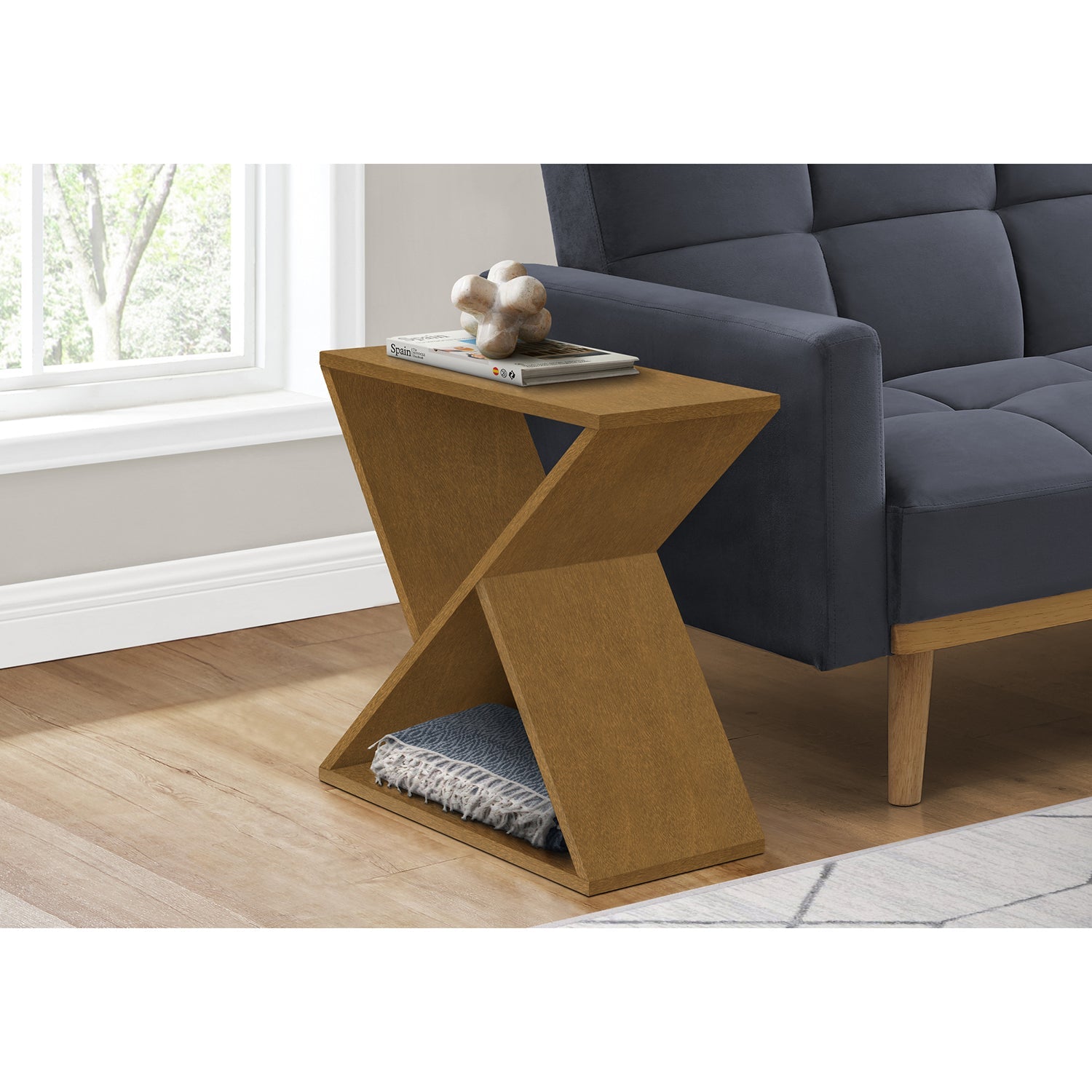 Monarch Specialties I 3981 - Table D'appoint, Coté, Bout, Table De Nuit, Étroit, Petit, Chambre À Coucher, Salon, Lampe, Placage Brun, Contemporain - Simple Boutique