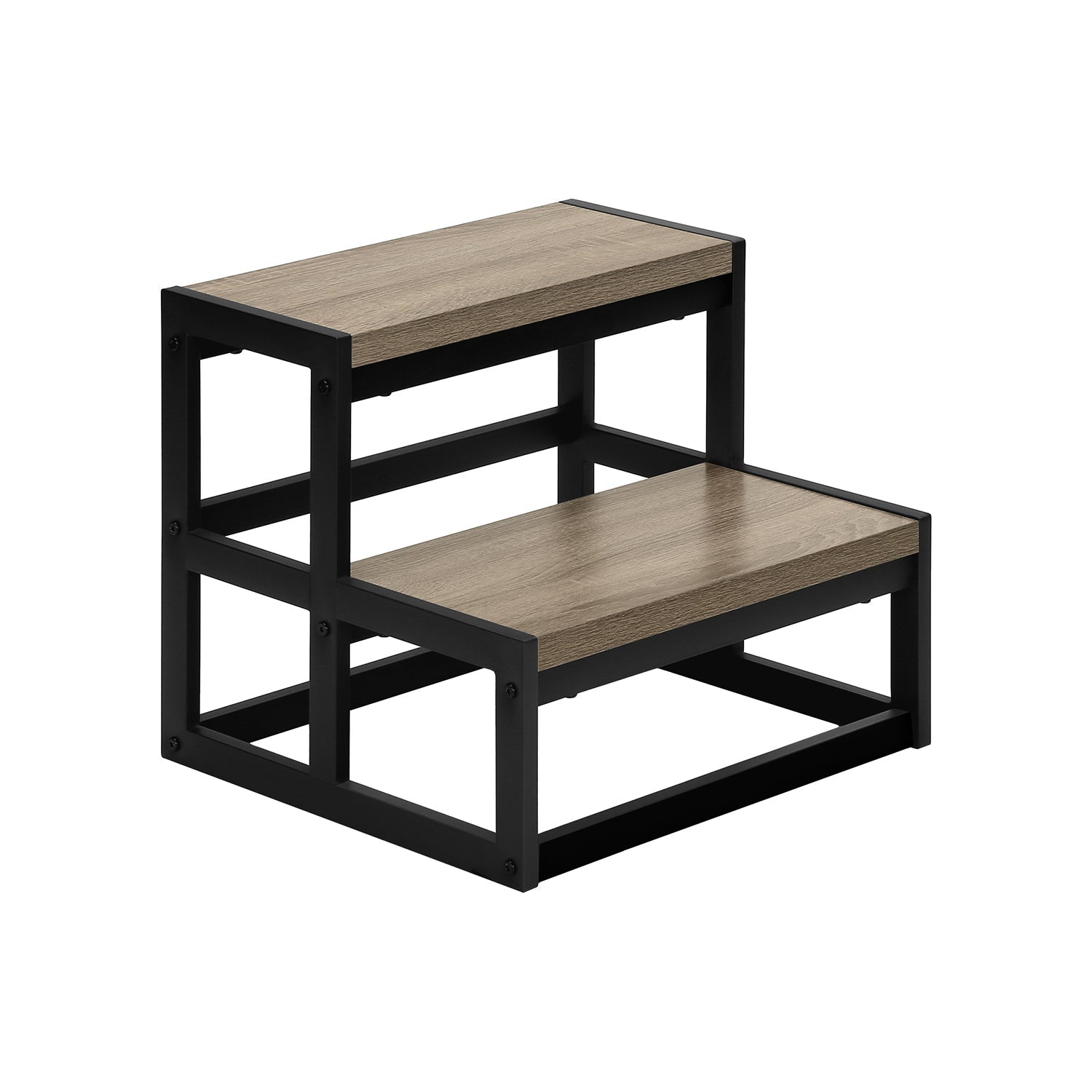 Monarch Specialties I 4000 - Escabeau, Tabouret À Une Marche, Chambre À Coucher, Cuisine, Métal Noir, Stratifié Taupe Foncé, Contemporain - Simple Boutique