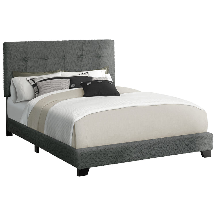 Monarch Specialties I 5803Q - Lit, Chambre À Coucher, Cadre Seulement, Grand, Rembourré, Boucle Gris Foncé, Transitionnel - Simple Boutique