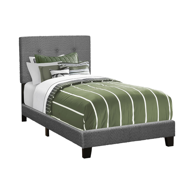 Monarch Specialties I 5803T - Lit, Taille Jumelle, Rembourré, Chambre À Coucher, Cadre Seulement, Jeune, Adolescent, Juvénile, Boucle Gris Foncé, Transitionnel - Simple Boutique