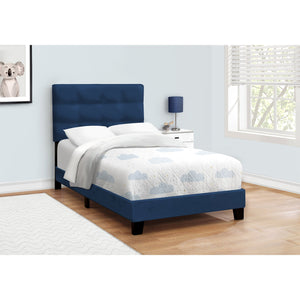 Monarch Specialties I 5918T - Lit, Taille Simple, Rembourré, Chambre À Coucher, Cadre Seulement, Jeune, Adolescent, Juvénile, Velours Bleu, Transitionnel - Simple Boutique