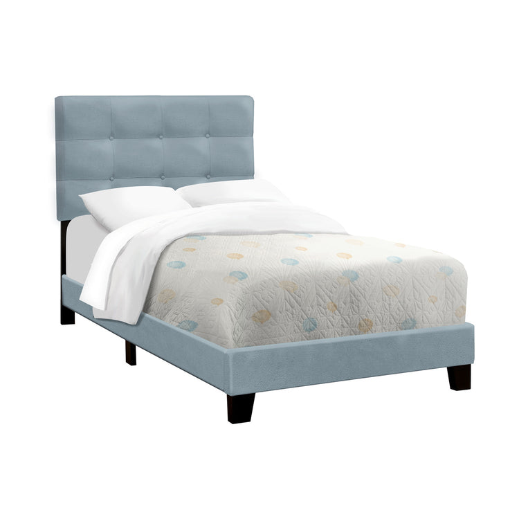 Monarch Specialties I 5919T - Lit, Taille Simple, Rembourré, Chambre À Coucher, Cadre Seulement, Jeune, Adolescent, Juvénile, Velours Bleu Pâle, Transitionnel - Simple Boutique