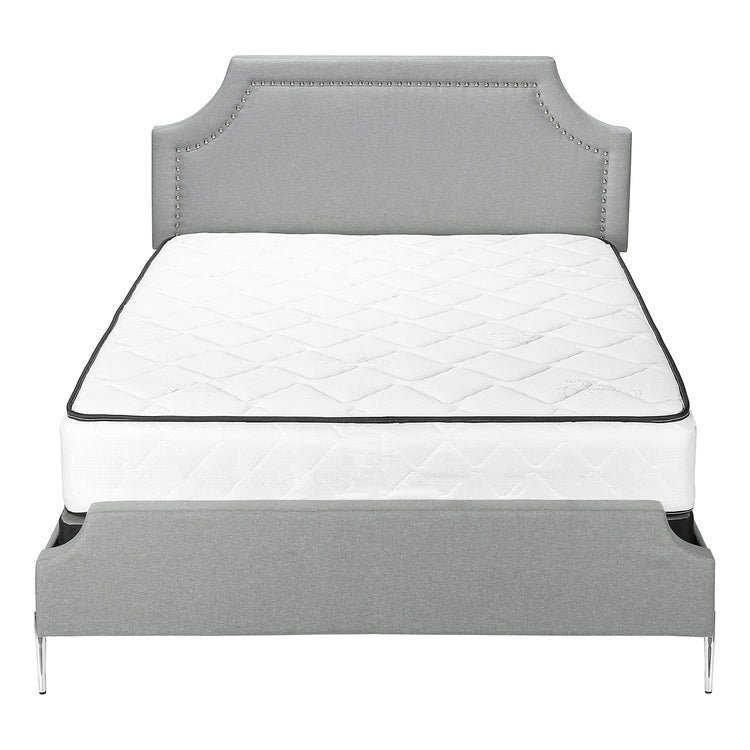 Monarch Specialties I 6035Q - Lit, Grand, Chambre À Coucher, Cadre, Rembourré, Apparence De Lin Gris, Pieds En Métal Chrome, Transitionnel - Simple Boutique