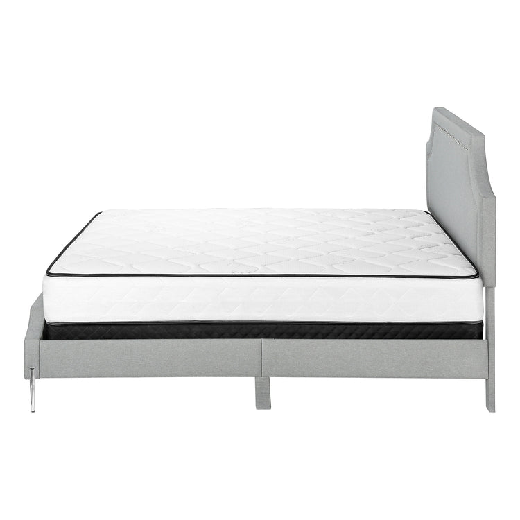 Monarch Specialties I 6035Q - Lit, Grand, Chambre À Coucher, Cadre, Rembourré, Apparence De Lin Gris, Pieds En Métal Chrome, Transitionnel - Simple Boutique