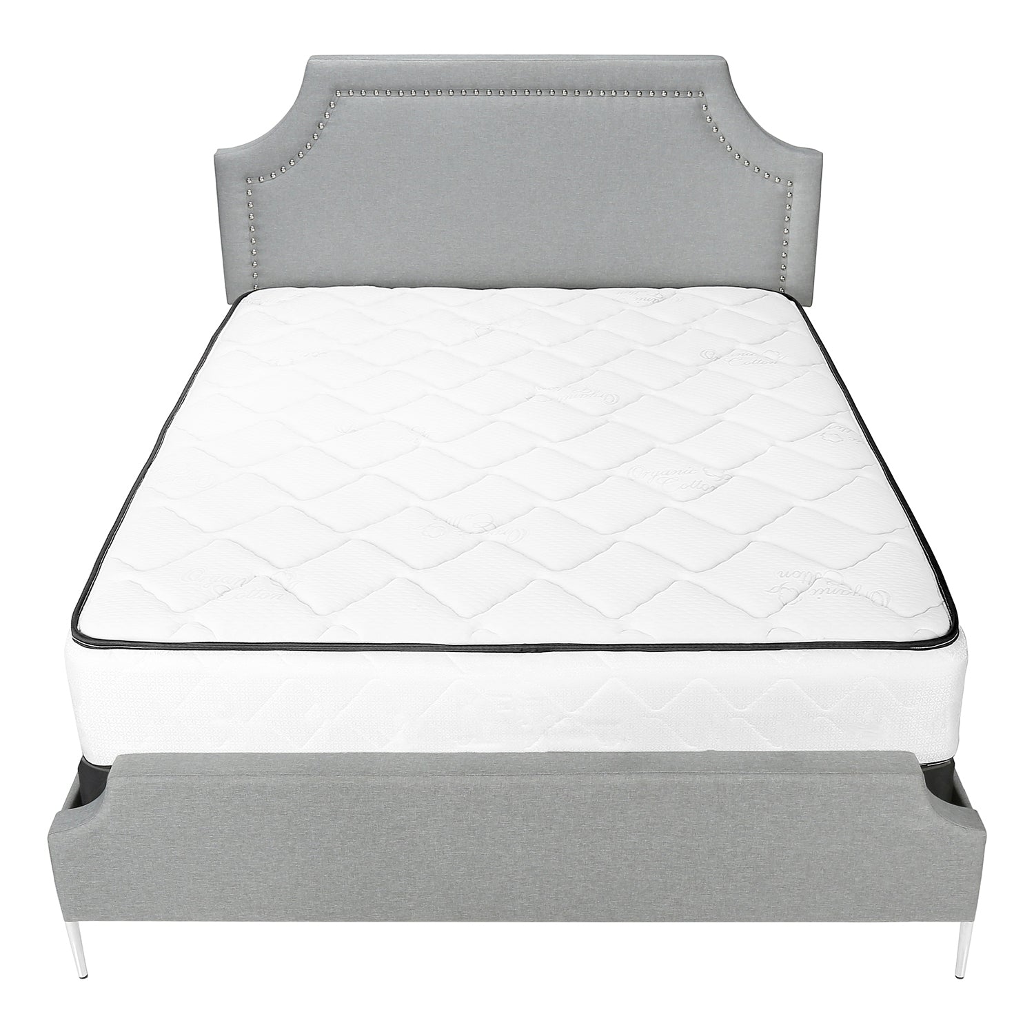 Monarch Specialties I 6035Q - Lit, Grand, Chambre À Coucher, Cadre, Rembourré, Apparence De Lin Gris, Pieds En Métal Chrome, Transitionnel - Simple Boutique