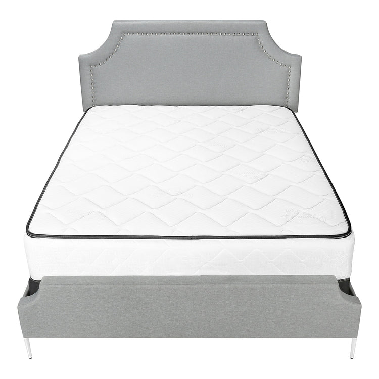 Monarch Specialties I 6035Q - Lit, Grand, Chambre À Coucher, Cadre, Rembourré, Apparence De Lin Gris, Pieds En Métal Chrome, Transitionnel - Simple Boutique