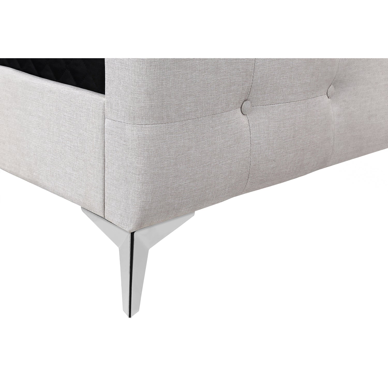 Monarch Specialties I 6041Q - Lit, Grand, Chambre À Coucher, Cadre, Rembourré, Regard Lin Lin Beige, Pieds En Métal Chrome, Transitionnel - Simple Boutique