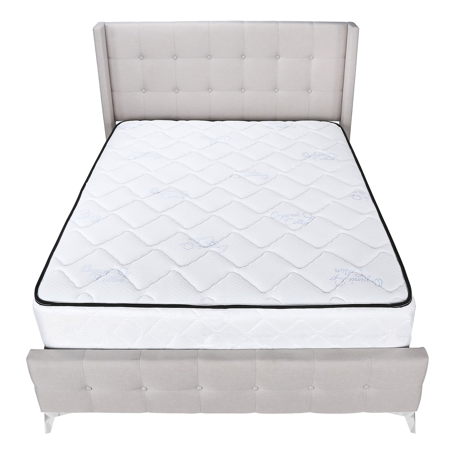 Monarch Specialties I 6041Q - Lit, Grand, Chambre À Coucher, Cadre, Rembourré, Regard Lin Lin Beige, Pieds En Métal Chrome, Transitionnel - Simple Boutique