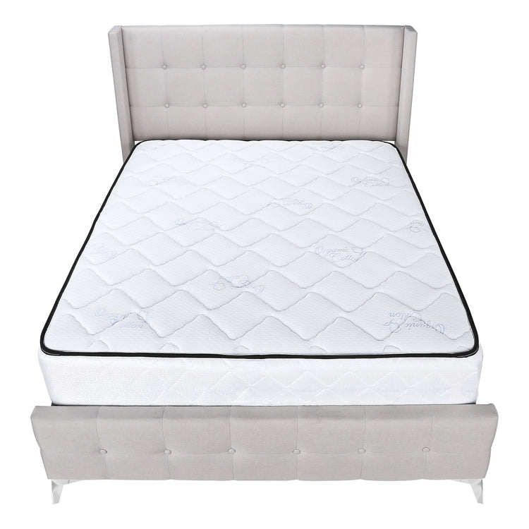 Monarch Specialties I 6041Q - Lit, Grand, Chambre À Coucher, Cadre, Rembourré, Regard Lin Lin Beige, Pieds En Métal Chrome, Transitionnel - Simple Boutique