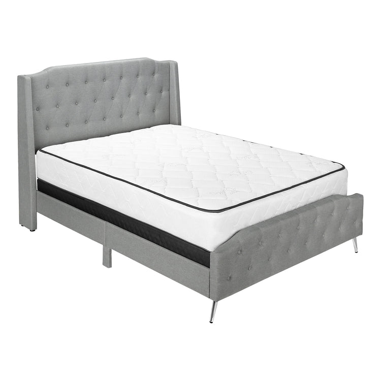 Monarch Specialties I 6045Q - Lit, Grand, Chambre À Coucher, Cadre, Rembourré, Apparence De Lin Gris, Pieds En Métal Chrome, Transitionnel - Simple Boutique