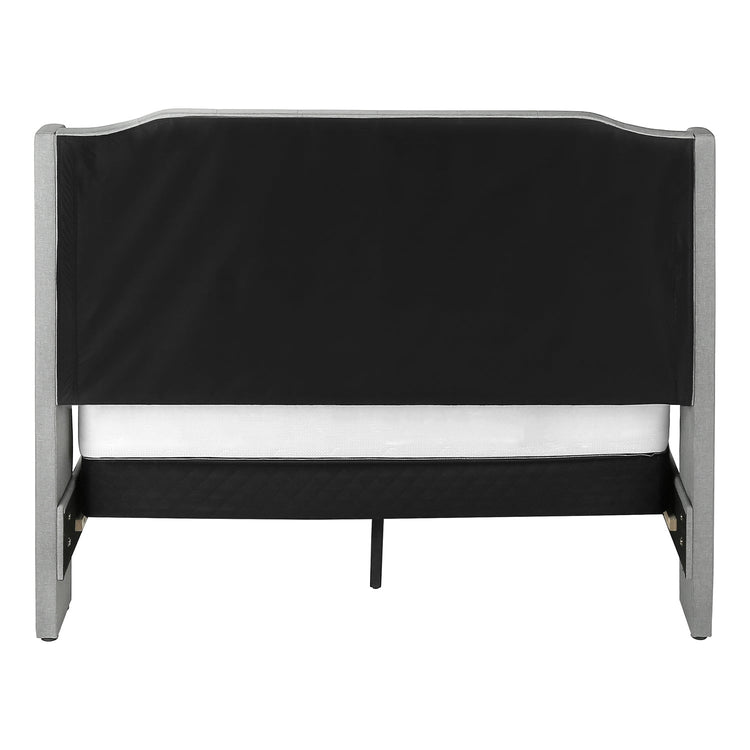 Monarch Specialties I 6045Q - Lit, Grand, Chambre À Coucher, Cadre, Rembourré, Apparence De Lin Gris, Pieds En Métal Chrome, Transitionnel - Simple Boutique