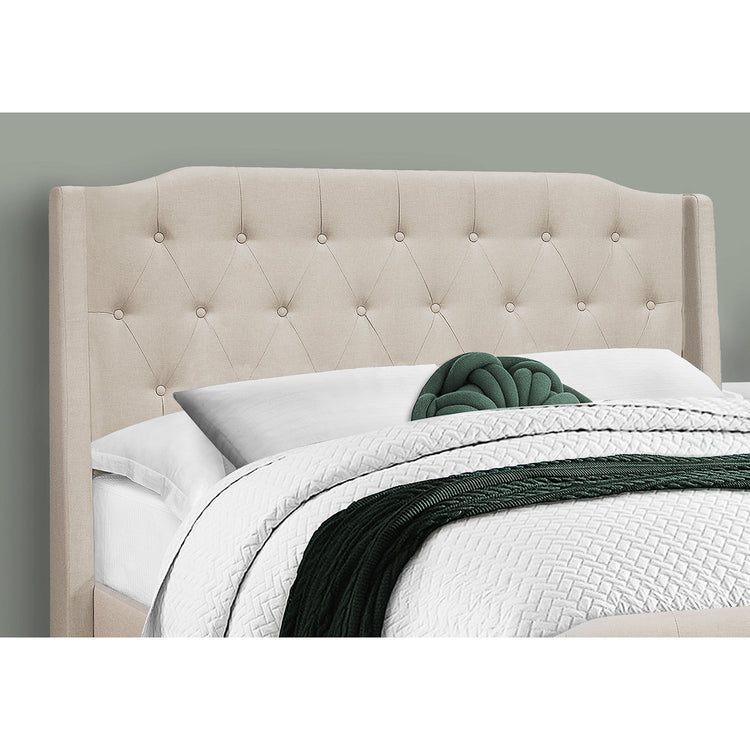 Monarch Specialties I 6046Q - Lit, Grand, Chambre À Coucher, Cadre, Rembourré, Regard Lin, Lin Beige, Pieds En Métal Chrome, Transitionnel - Simple Boutique