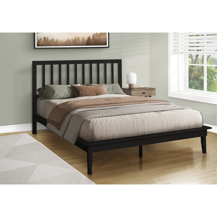 Monarch Specialties I 6060Q - Lit, Lit À Plateforme, Grand, Cadre Seulement, Chambre À Coucher, Cadre En Bois Noir, Pieds En Bois Noir, Contemporain - Simple Boutique