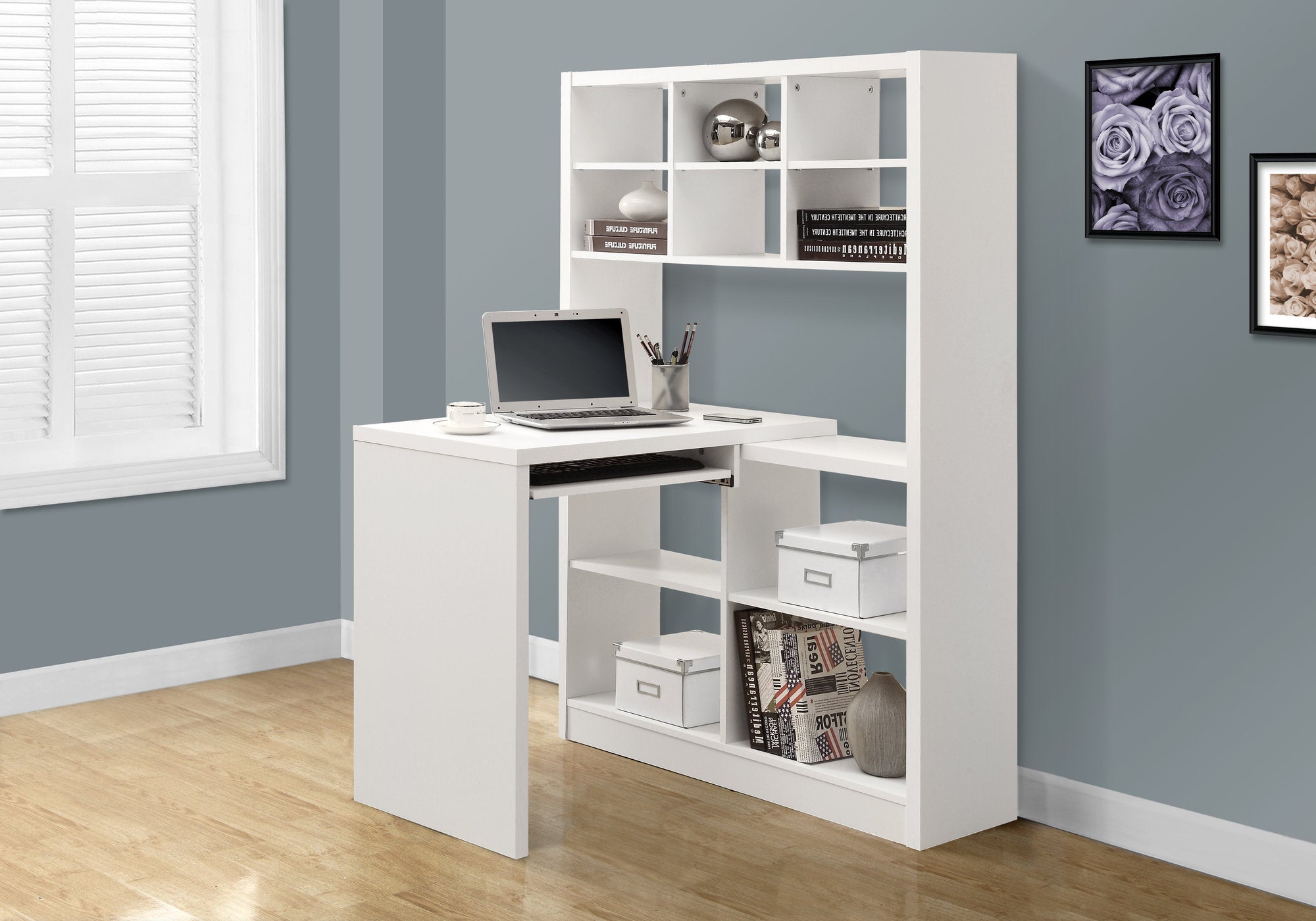 Monarch Specialties I 7022 Bureau, Bureau À Domicile, Étagère, Coin, Étagères De Rangement, Configuration Gauche, Droite, Forme De L, Travail, Ordinateur Portable, Stratifié, Blanc, Contemporain, Moderne - Simple Boutique