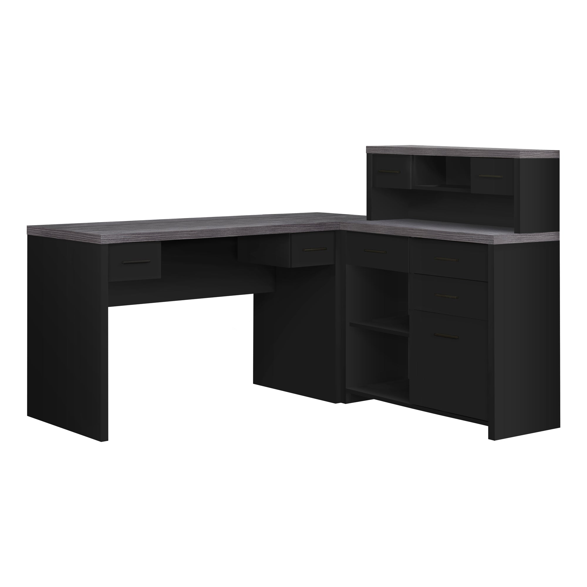 Monarch Specialties I 7430 Bureau, Bureau À Domicile, Coin, Configuration Gauche, Droite, Tiroirs De Rangement, Forme De L, Travail, Ordinateur Portable, Stratifié, Noir, Gris, Contemporain, Moderne - Simple Boutique