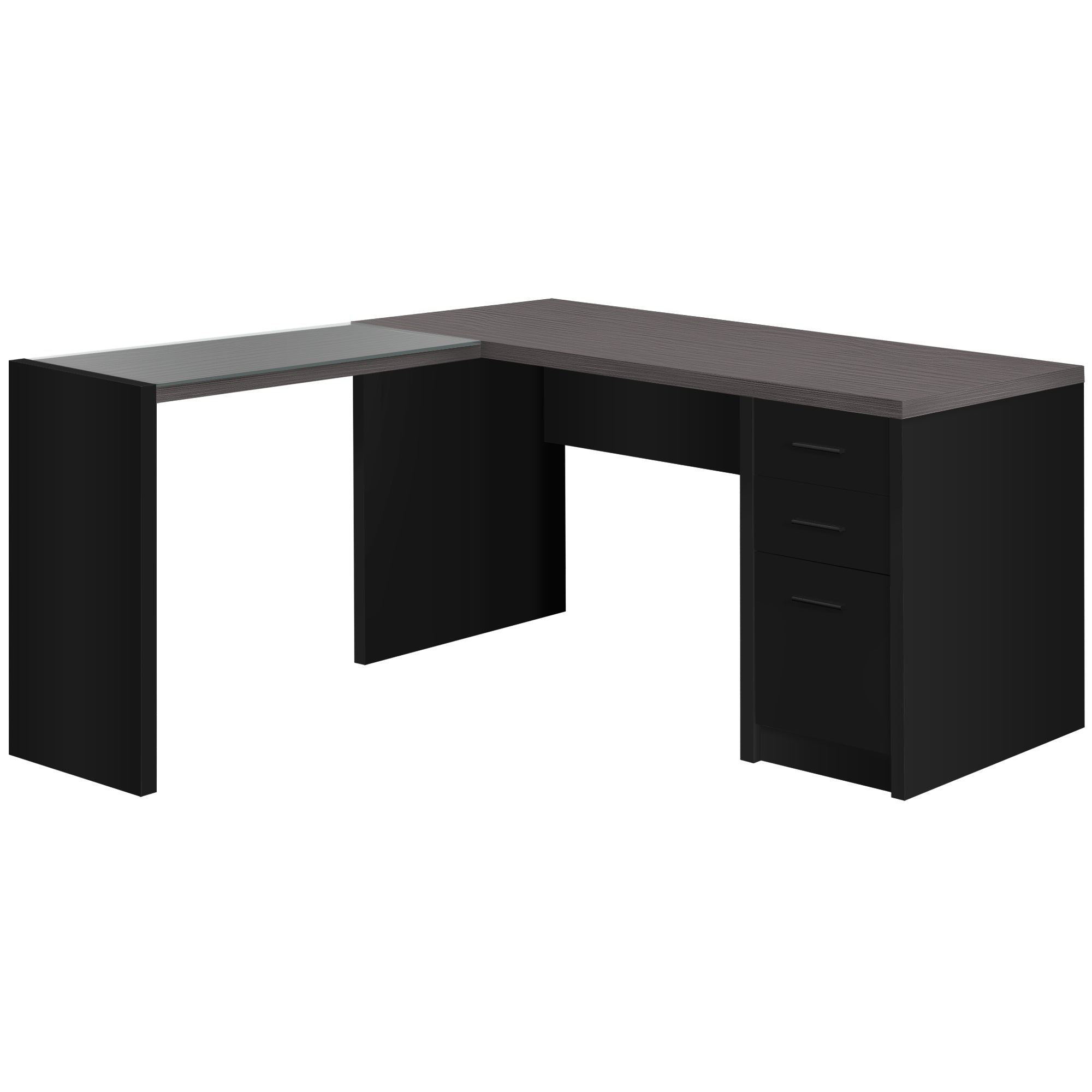 Monarch Specialties I 7431 Bureau, Bureau À Domicile, Coin, Configuration Gauche, Droite, Tiroirs De Rangement, Forme De L, Travail, Ordinateur Portable, Stratifié, Verre Trempé, Noir, Gris, Contemporain, Moderne - Simple Boutique