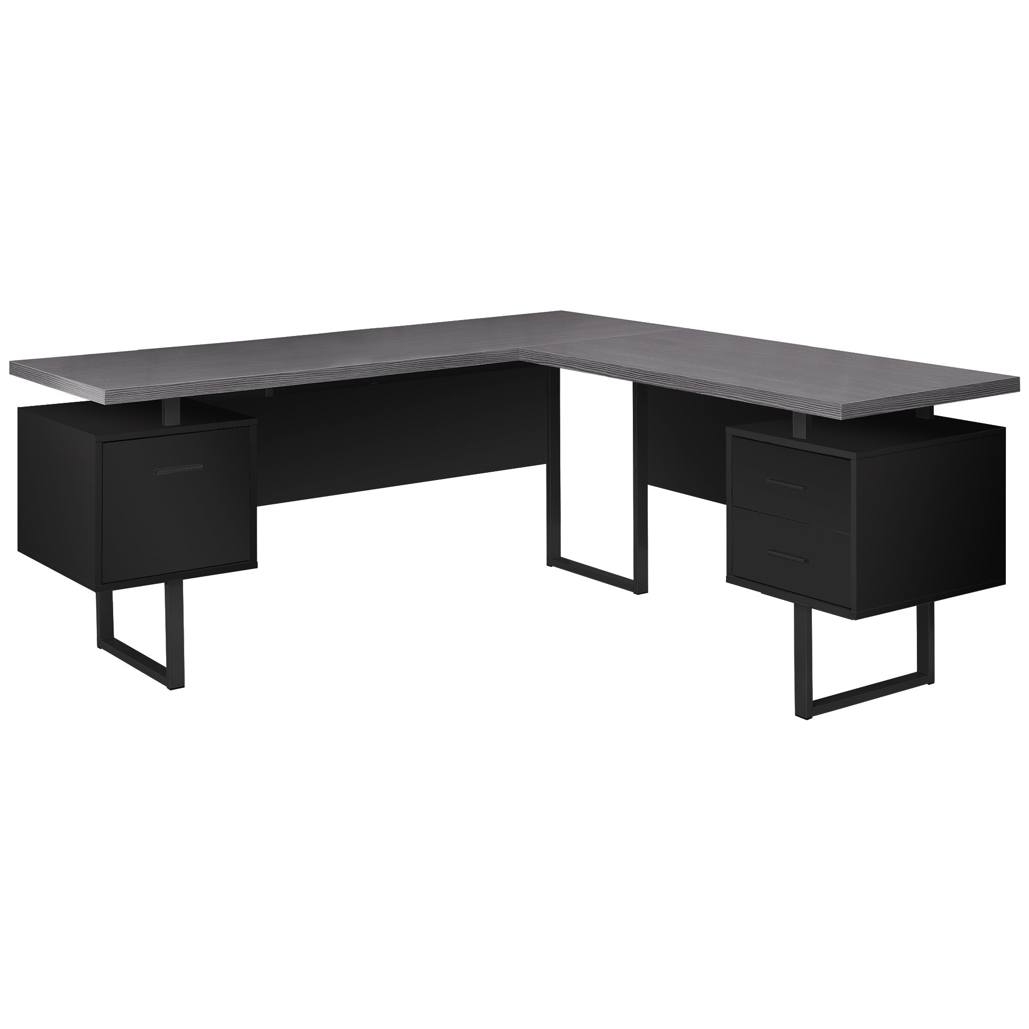 Monarch Specialties I 7432 Bureau, Bureau À Domicile, Coin, Configuration Gauche, Droite, Tiroirs De Rangement, 70"l, Forme De L, Travail, Ordinateur Portable, Métal, Stratifié, Noir, Gris, Contemporain, Moderne - Simple Boutique